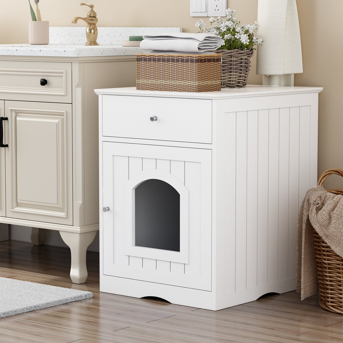 Wooden Pet House Litter Box With Drawer