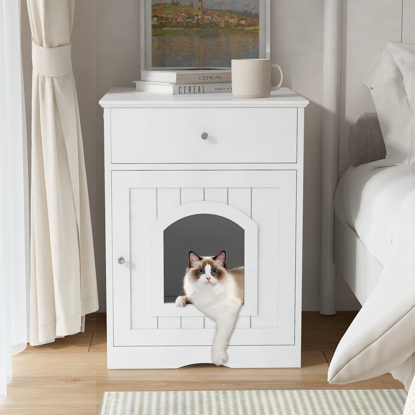 Wooden Pet House Litter Box With Drawer