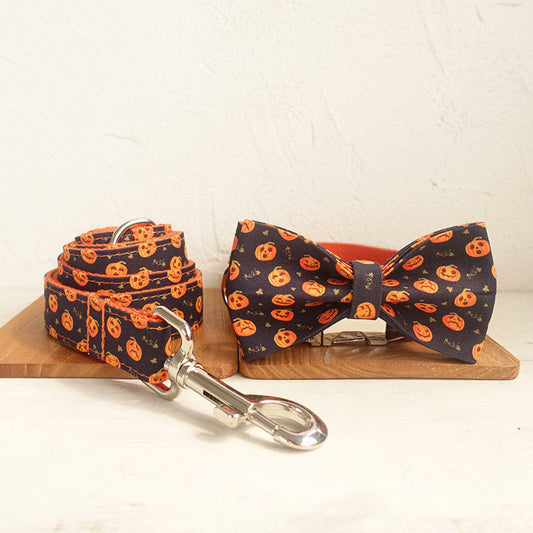 Halloween Jack-o-Lantern print Bow Tie Collar and Leash